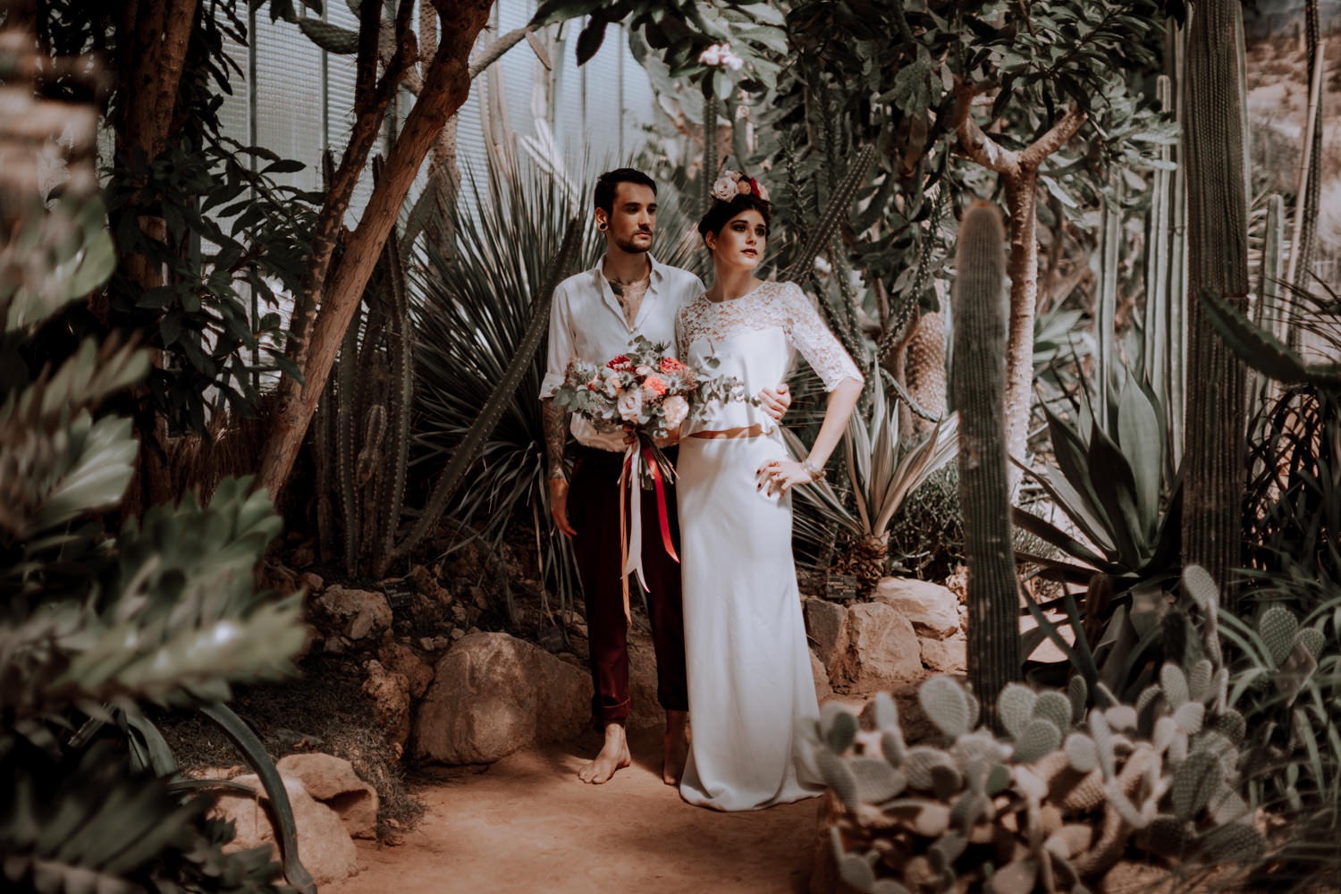 photographe mariage Lyon ,Parc de la tête d'or, Lyon, cactus, portrait, bouquet de la mariée, photographe mariage Rhône alpes